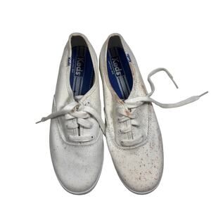 Vintage 80s Keds Champion White Canvas Sneakers Blue Label Deadstock Unworn 8.5